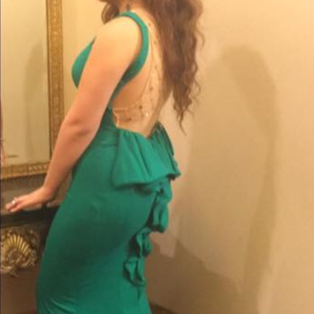 Green mermaid dress with open back